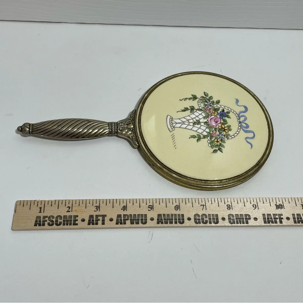 Vintage Vanity Hand Mirror with Floral Design